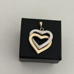 14K Yellow & White Gold Two Tone Double Interlocking Hearts Pendant